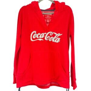 Coca Cola Women V-Neck Hooded Side Drawstring Hoodie